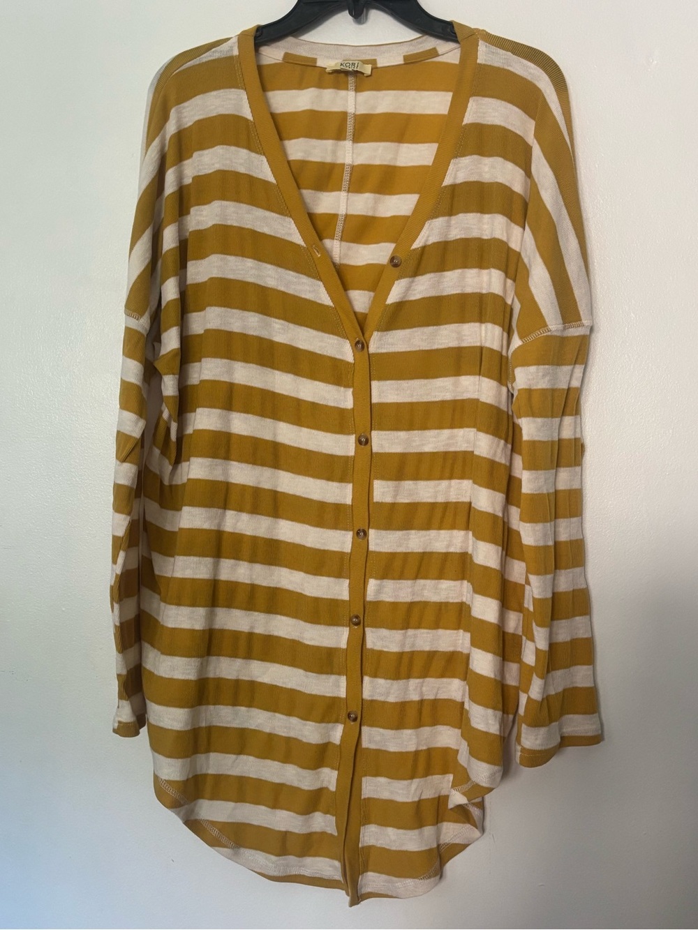 Kori America Mustard & Cream Striped Oversized Cardigan Size L